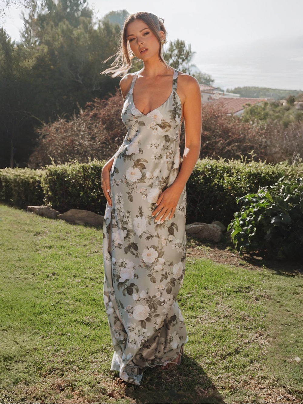 Show Me Your MuMu Anderson Satin Maxi Dress in Secret Garden Sz S $178 NEW - Picture 2 of 9